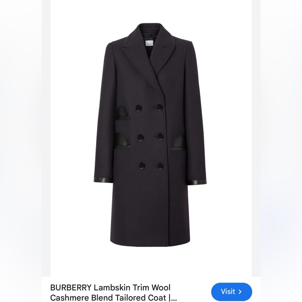 Burberry Dark Wool Trench Coat with Leather Accents